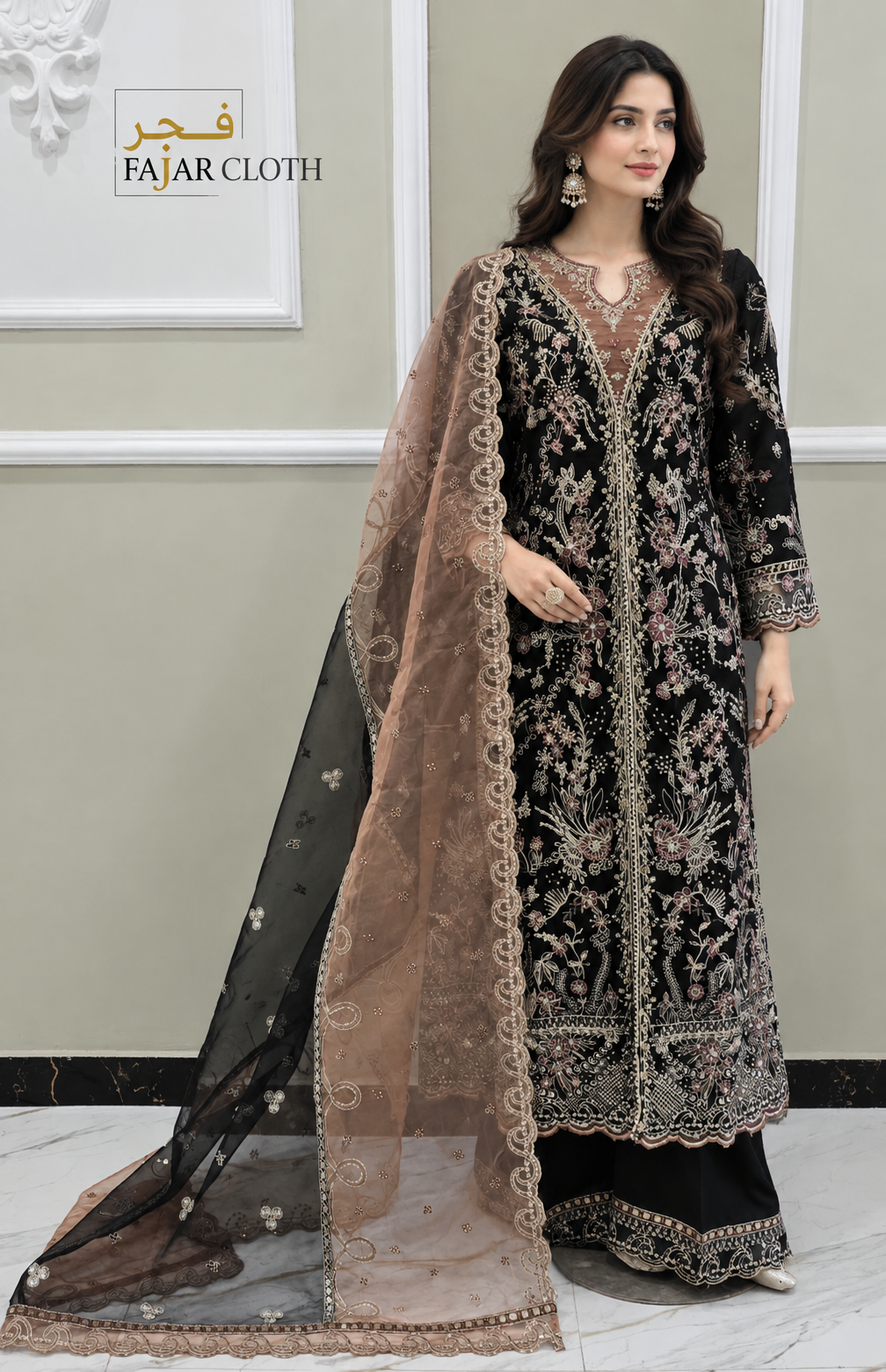 Embroidered Ready-to-Wear Black Suit — Black