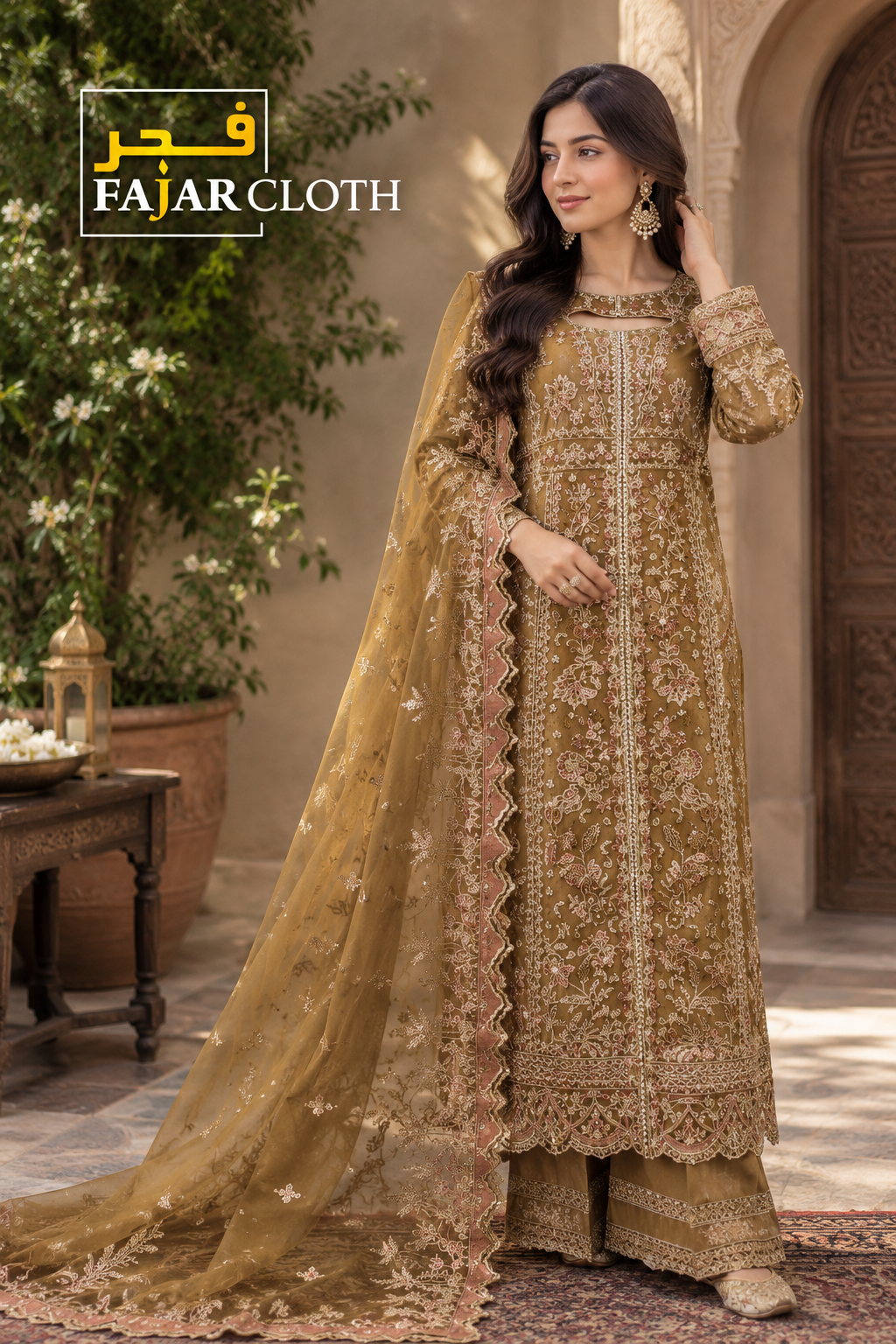 Embroidered Ready-to-Wear Golden Suit — Golden